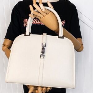 Vintage GUCCI Jackie Ivory Leather Silver Buckle Handbag